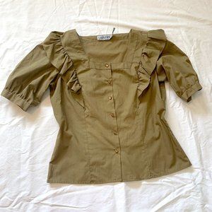 Vintage green button down blouse - vintage size 14